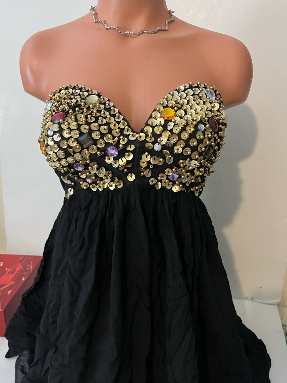 Black Strapless Sequin Bust Cocktail Dress